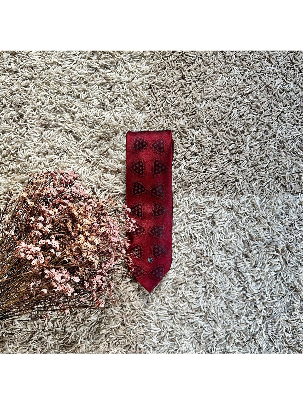 Vintage Christian Dior Logo Red Tie Made in USA Men’s Size OS